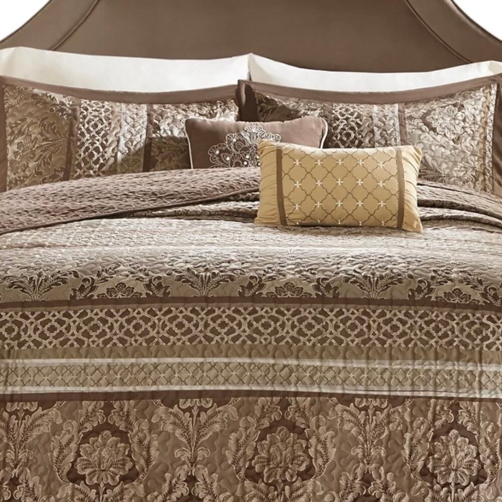 Madison Park Bellagio Jacquard Quilted 5 Pc Bedspread Set Brown Queen